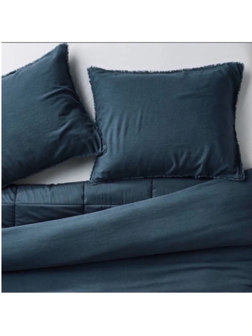 NWT Full/Queen Heavyweight Linen Blend Comforter and Sham Set Dark Mineral Blue